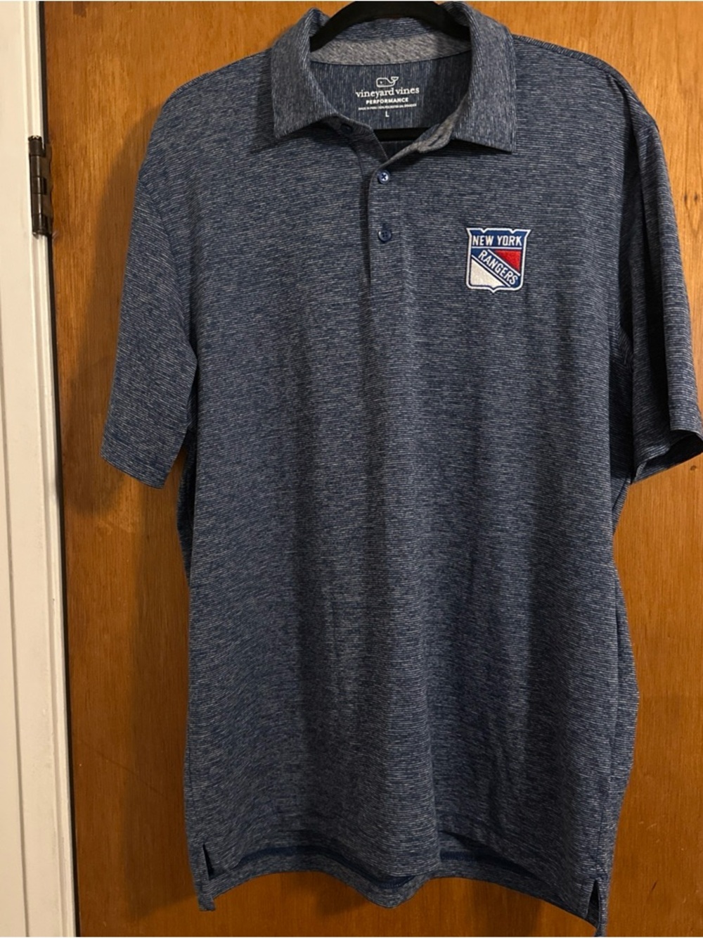 Vineyard Vines Heather Navy Blue Polo with New York Rangers Patch
